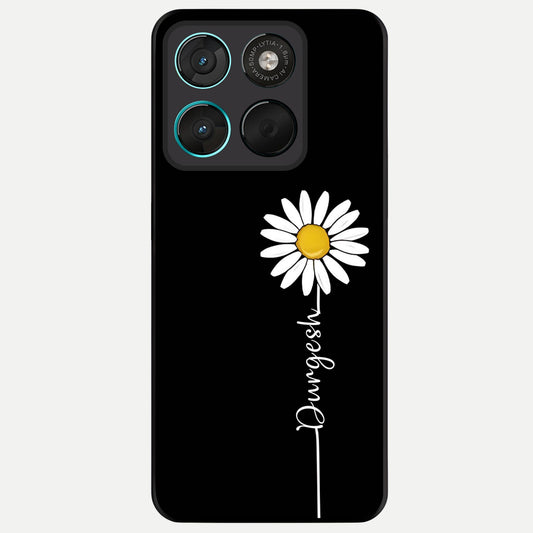  Custom Name White Flower Glass Case For Moto G57 Power back cover – full design glossy printed glass finish