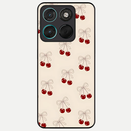  Cute Cherry Pattern Glass Case For Moto G57 Power back cover – full design glossy printed glass finish