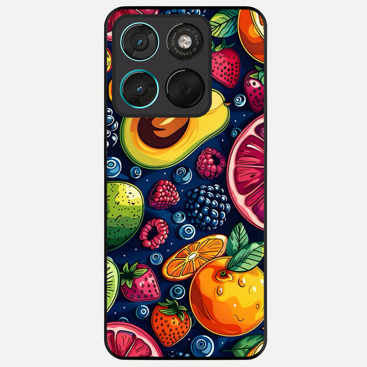  Cute Fruits Art Glass Case For Moto G57 Power back cover – full design glossy printed glass finish