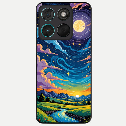  Dreamy Night Landscape Glass Case For Moto G57 Power back cover – full design glossy printed glass finish