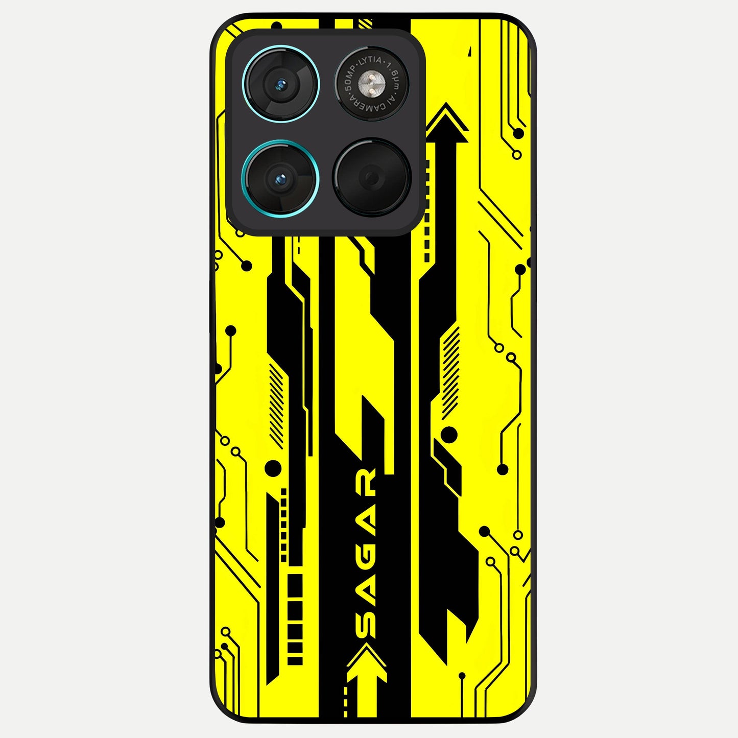  Electric Pulse CYBERPUNK Custom Name Glass Case For Moto G57 Power back cover – full design glossy printed glass finish