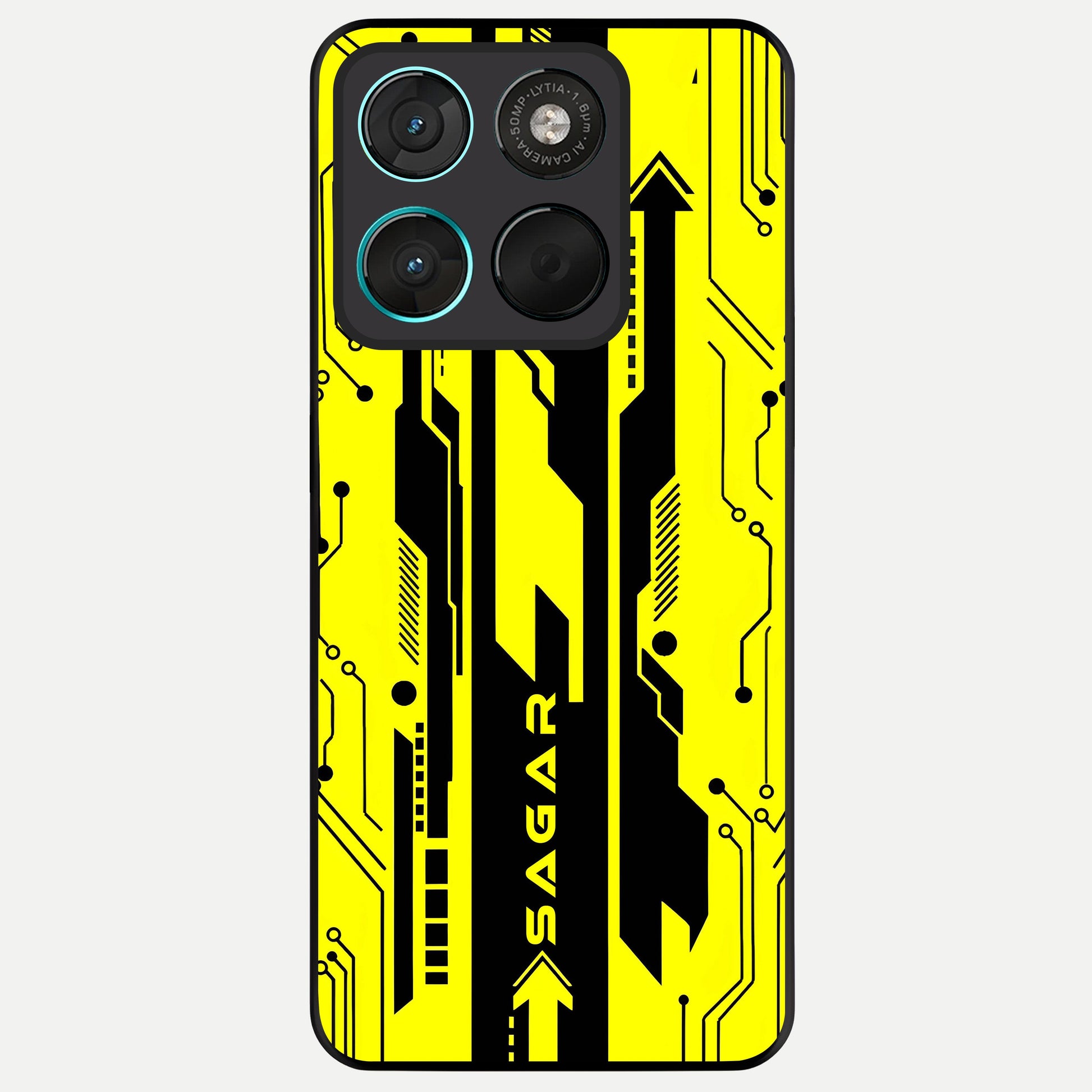  Electric Pulse CYBERPUNK Custom Name Glass Case For Moto G57 Power back cover – full design glossy printed glass finish