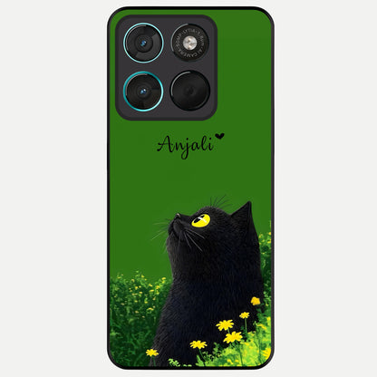  Emerald Cat Custom Name Glass Case For Moto G57 Power back cover – full design glossy printed glass finish