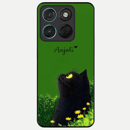  Emerald Cat Custom Name Glass Case For Moto G57 Power back cover – full design glossy printed glass finish