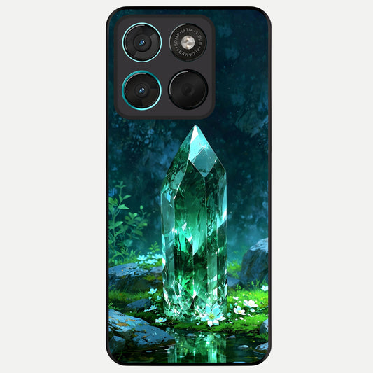  Emerald Light Crystal Glass Case For Moto G57 Power back cover – full design glossy printed glass finish