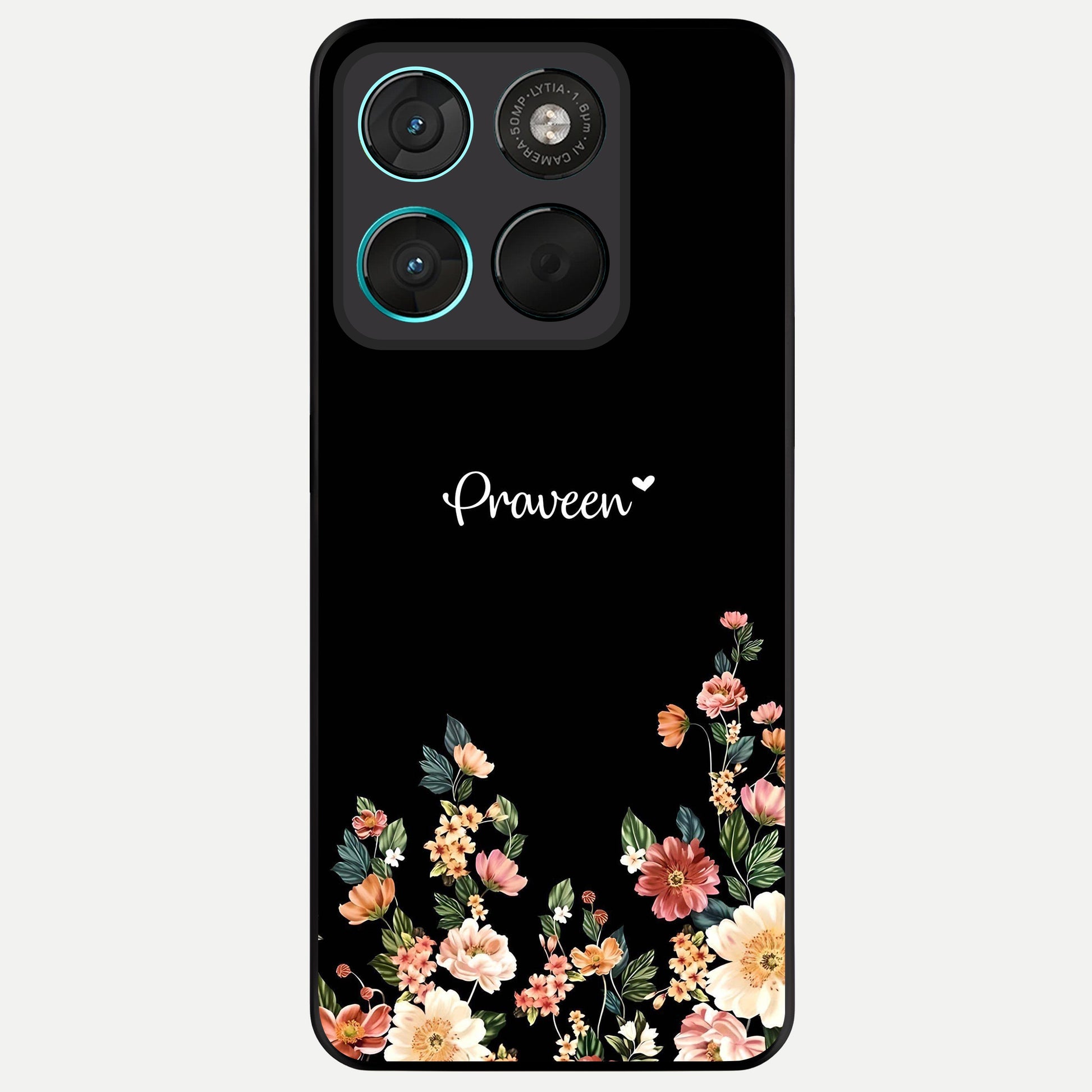  Floral Design Personalized Custom Name Glass Case For Moto G57 Power back cover – full design glossy printed glass finish