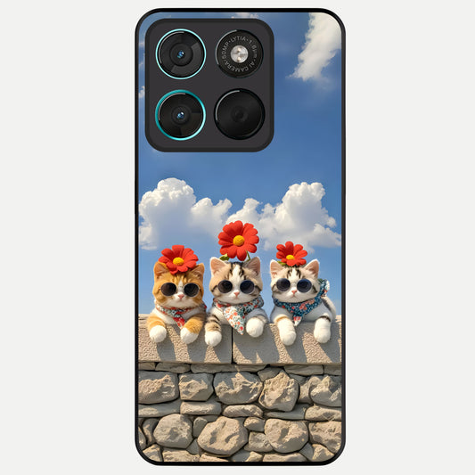  Floral Kitty Squad Glass Case For Moto G57 Power back cover – full design glossy printed glass finish