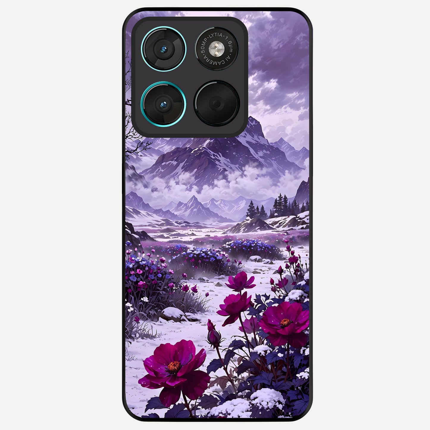  Flower Mountain View Glass Case For Moto G57 Power back cover – full design glossy printed glass finish