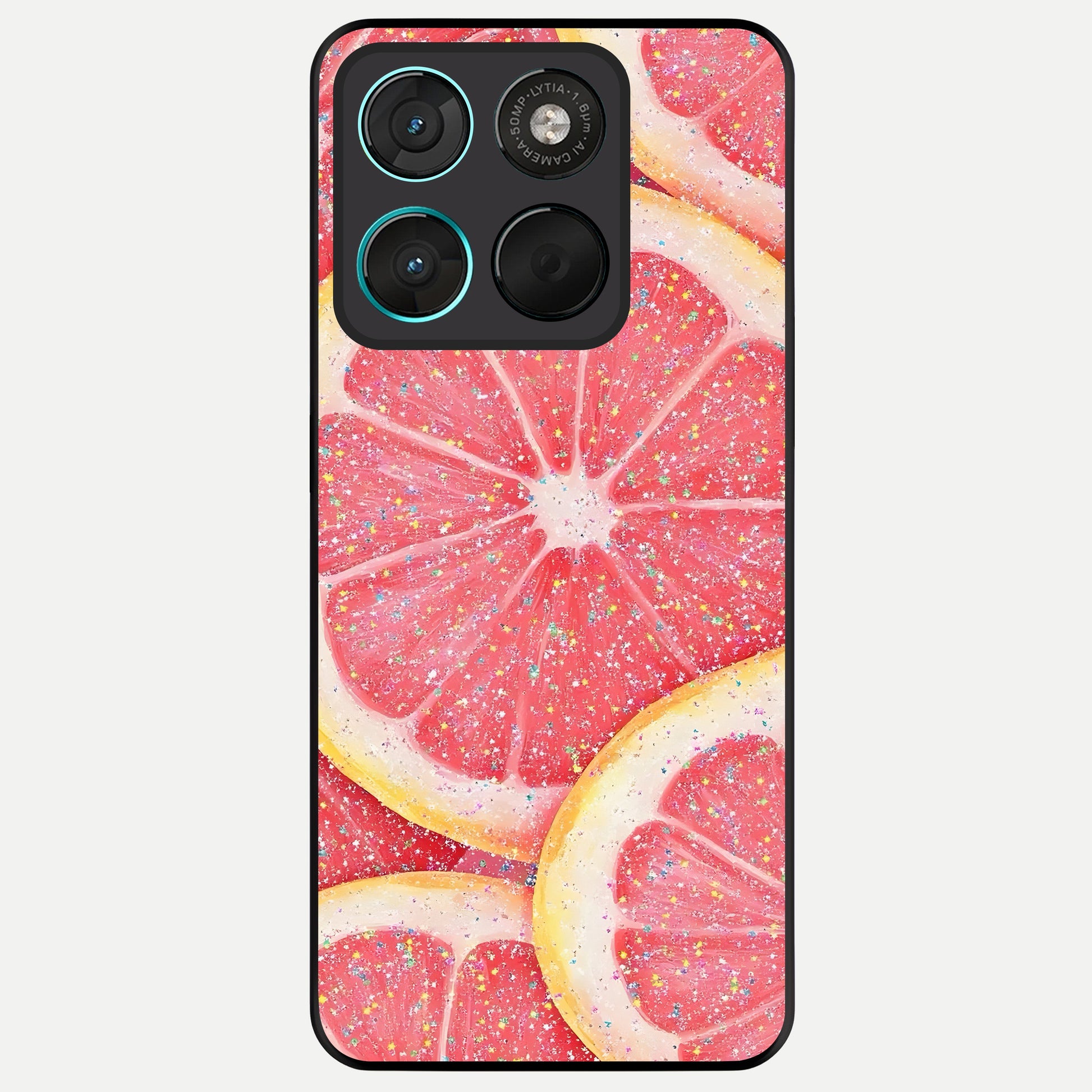  Glitter Grapefruit Glass Case For Moto G57 Power back cover – full design glossy printed glass finish