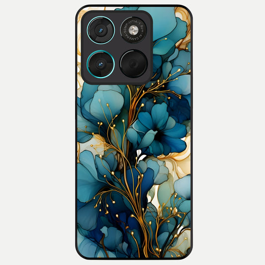 Golden Bloom Symphony Glass Case For Moto G57 Power back cover – full design glossy printed glass finish