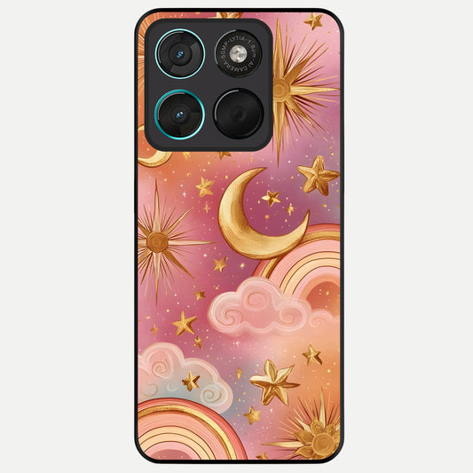  Golden Celestial Dreams Glass Case For Moto G57 Power back cover – full design glossy printed glass finish