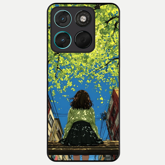  Golden Leaves Glow Glass Case For Moto G57 Power back cover – full design glossy printed glass finish
