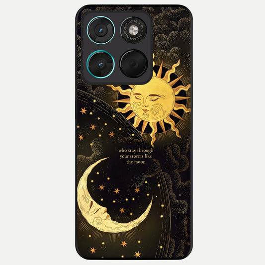  Golden Lunar Love Glass Case For Moto G57 Power back cover – full design glossy printed glass finish