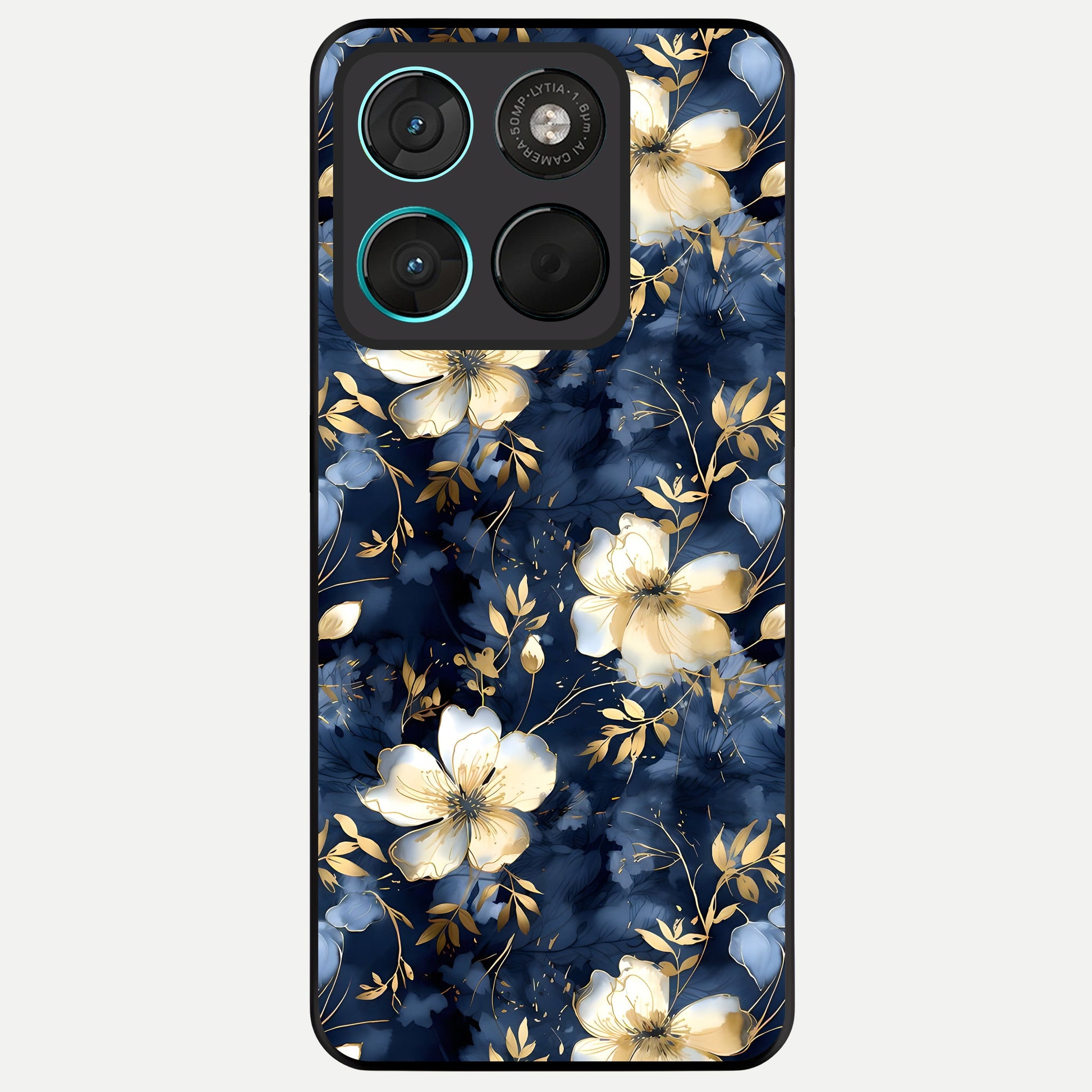 Golden Midnight Bloom Glass Case For Moto G57 Power back cover – full design glossy printed glass finish