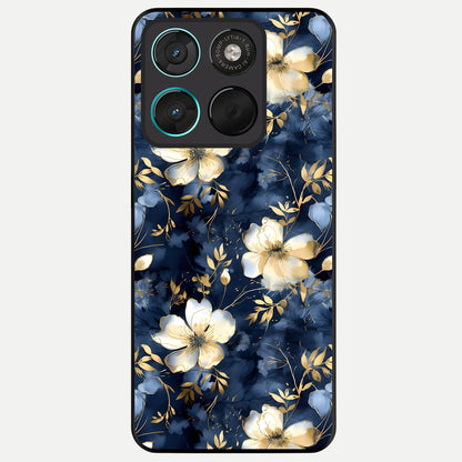 Golden Midnight Bloom Glass Case For Moto G57 Power back cover – full design glossy printed glass finish