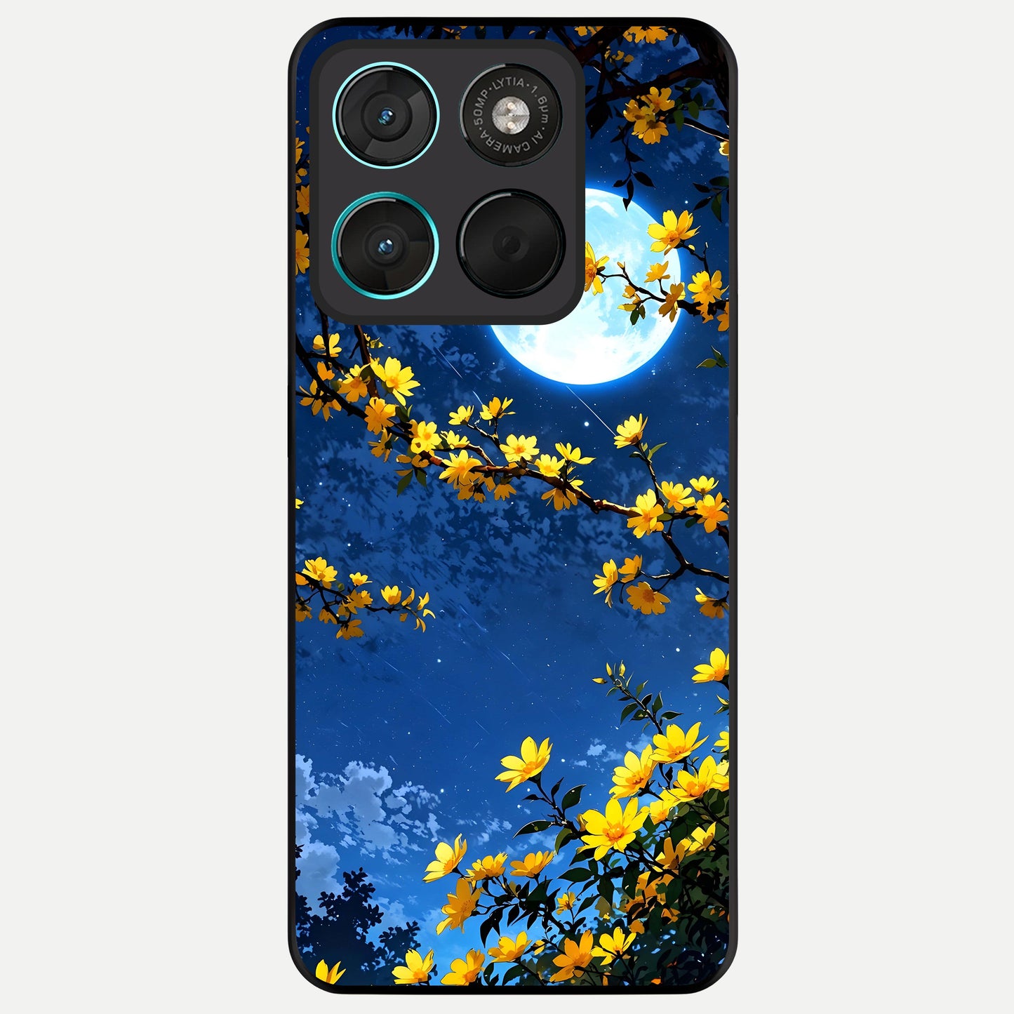  Golden Night Glow Glass Case For Moto G57 Power back cover – full design glossy printed glass finish