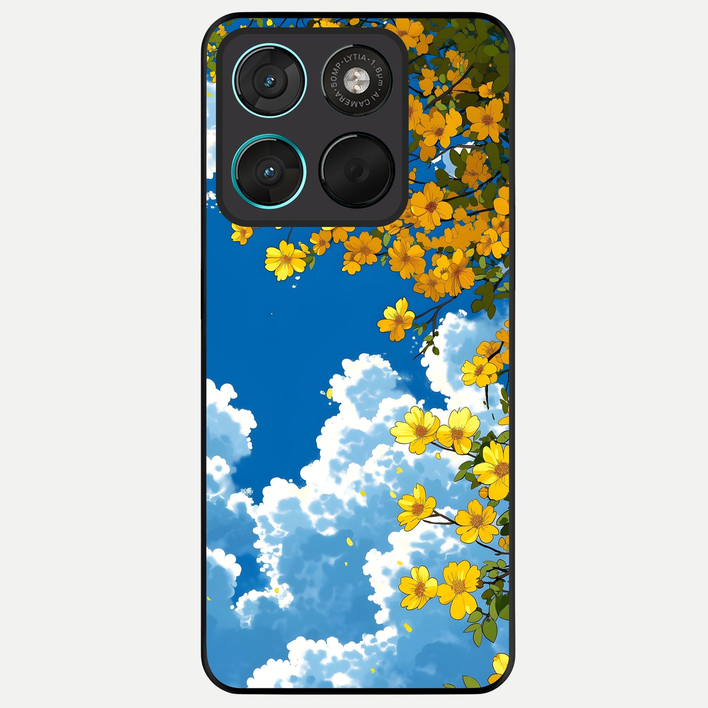  Golden Petal Sky Glass Case For Moto G57 Power back cover – full design glossy printed glass finish