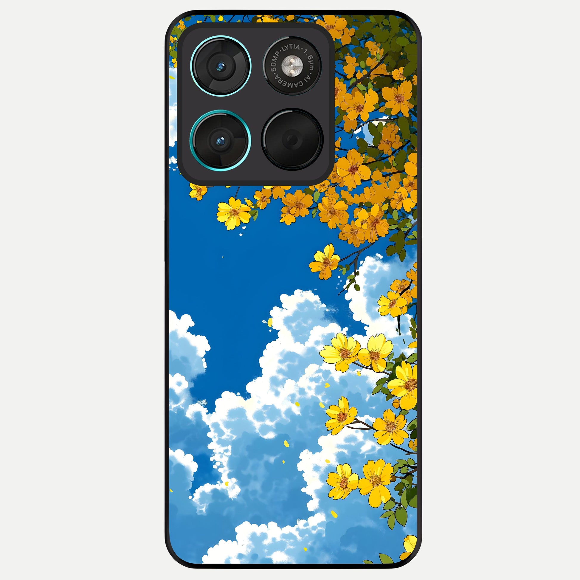  Golden Petal Sky Glass Case For Moto G57 Power back cover – full design glossy printed glass finish
