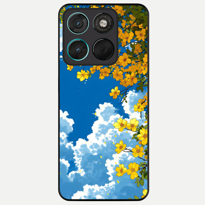  Golden Petal Sky Glass Case For Moto G57 Power back cover – full design glossy printed glass finish