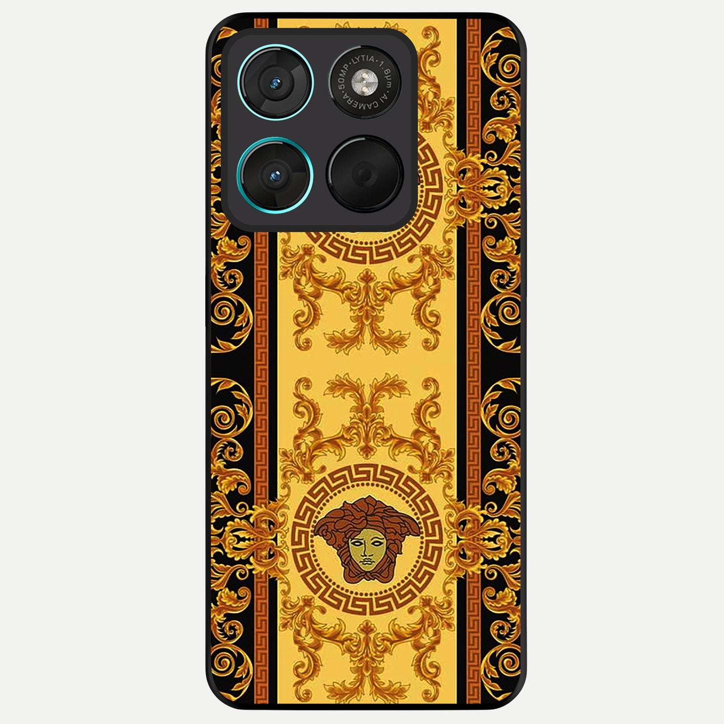  Golden Royal Heritage Glass Case For Moto G57 Power back cover – full design glossy printed glass finish