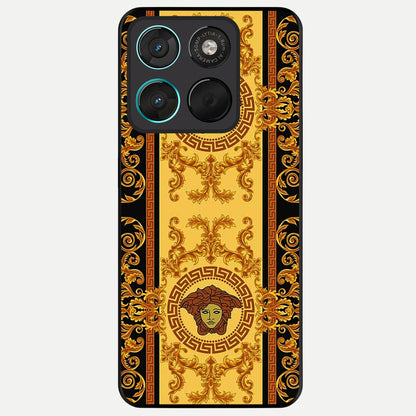  Golden Royal Heritage Glass Case For Moto G57 Power back cover – full design glossy printed glass finish