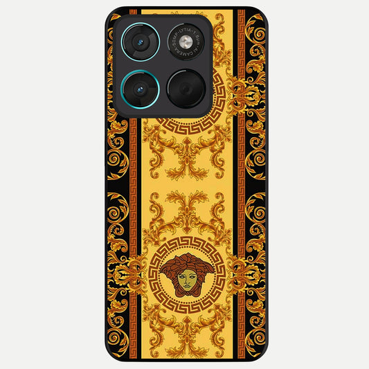  Golden Royal Heritage Glass Case For Moto G57 Power back cover – full design glossy printed glass finish