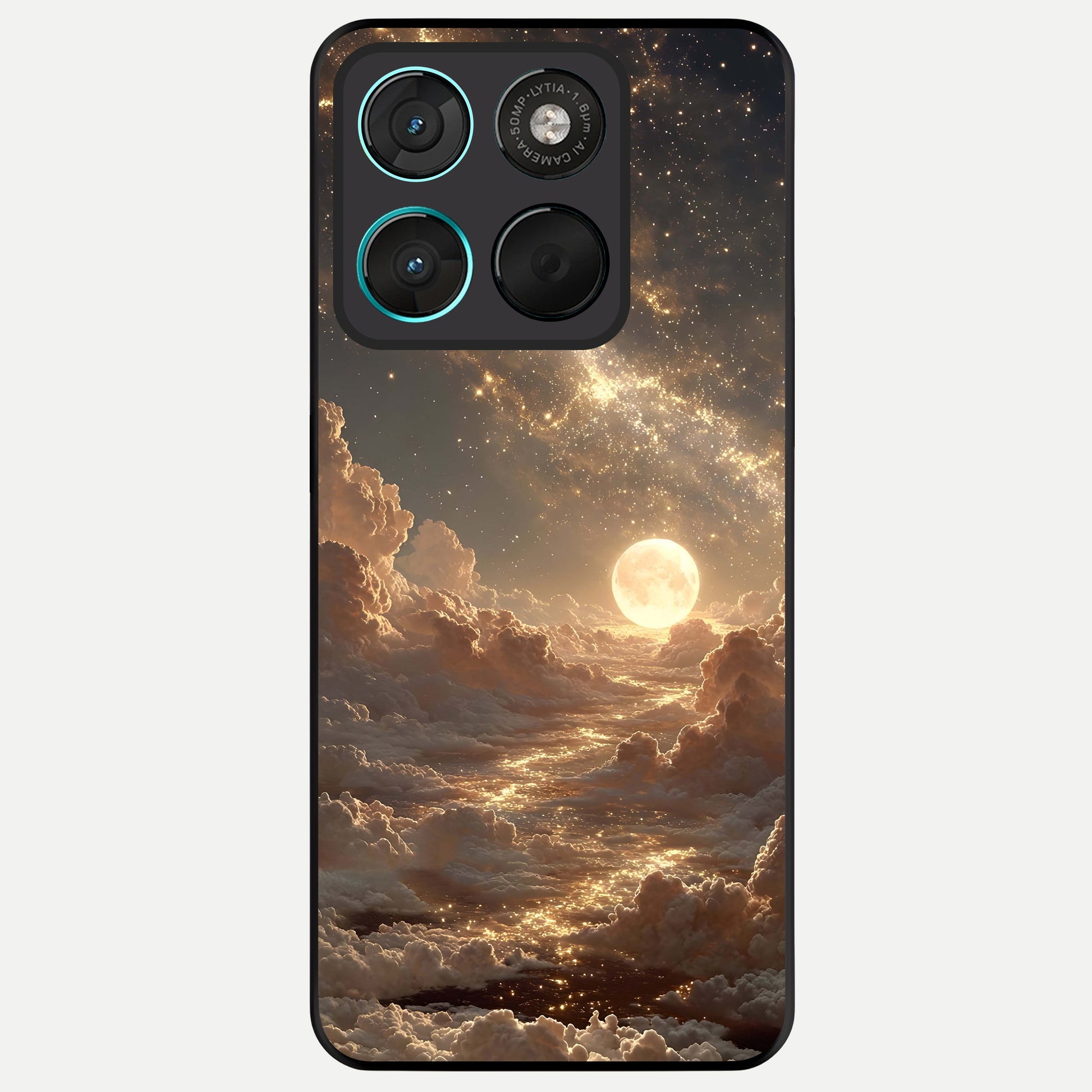  Golden Sky Dream Glass Case For Moto G57 Power back cover – full design glossy printed glass finish