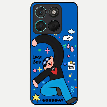  Happy Luck Vibe Glass Case For Moto G57 Power back cover – full design glossy printed glass finish