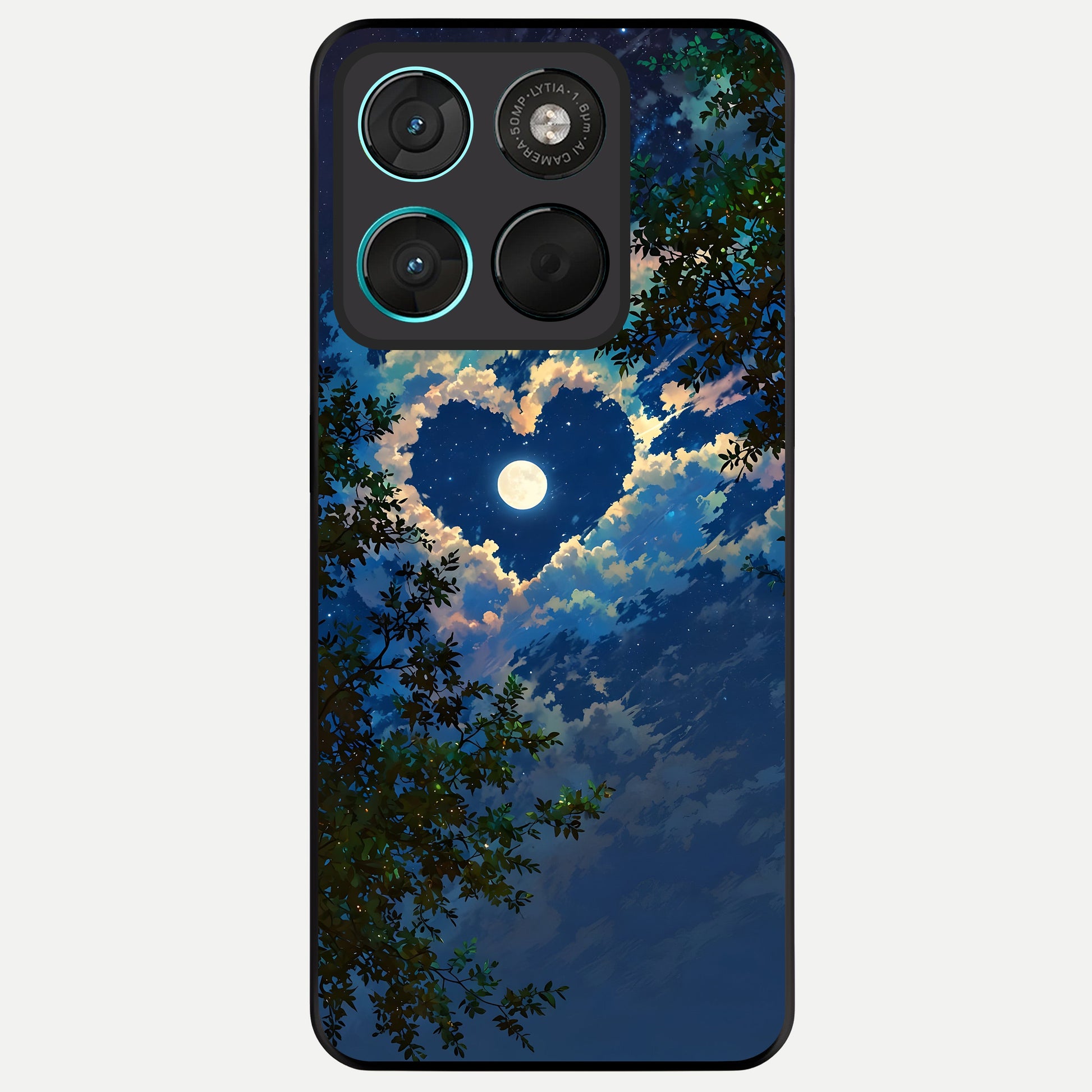  Heart With Moon Sky Glass Case For Moto G57 Power back cover – full design glossy printed glass finish