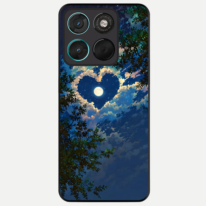  Heart With Moon Sky Glass Case For Moto G57 Power back cover – full design glossy printed glass finish