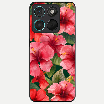  Hibiscus Pattern Glass Case For Moto G57 Power back cover – full design glossy printed glass finish