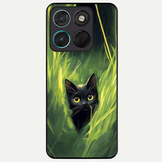  Hidden Cat Whisper Glass Case For Moto G57 Power back cover – full design glossy printed glass finish