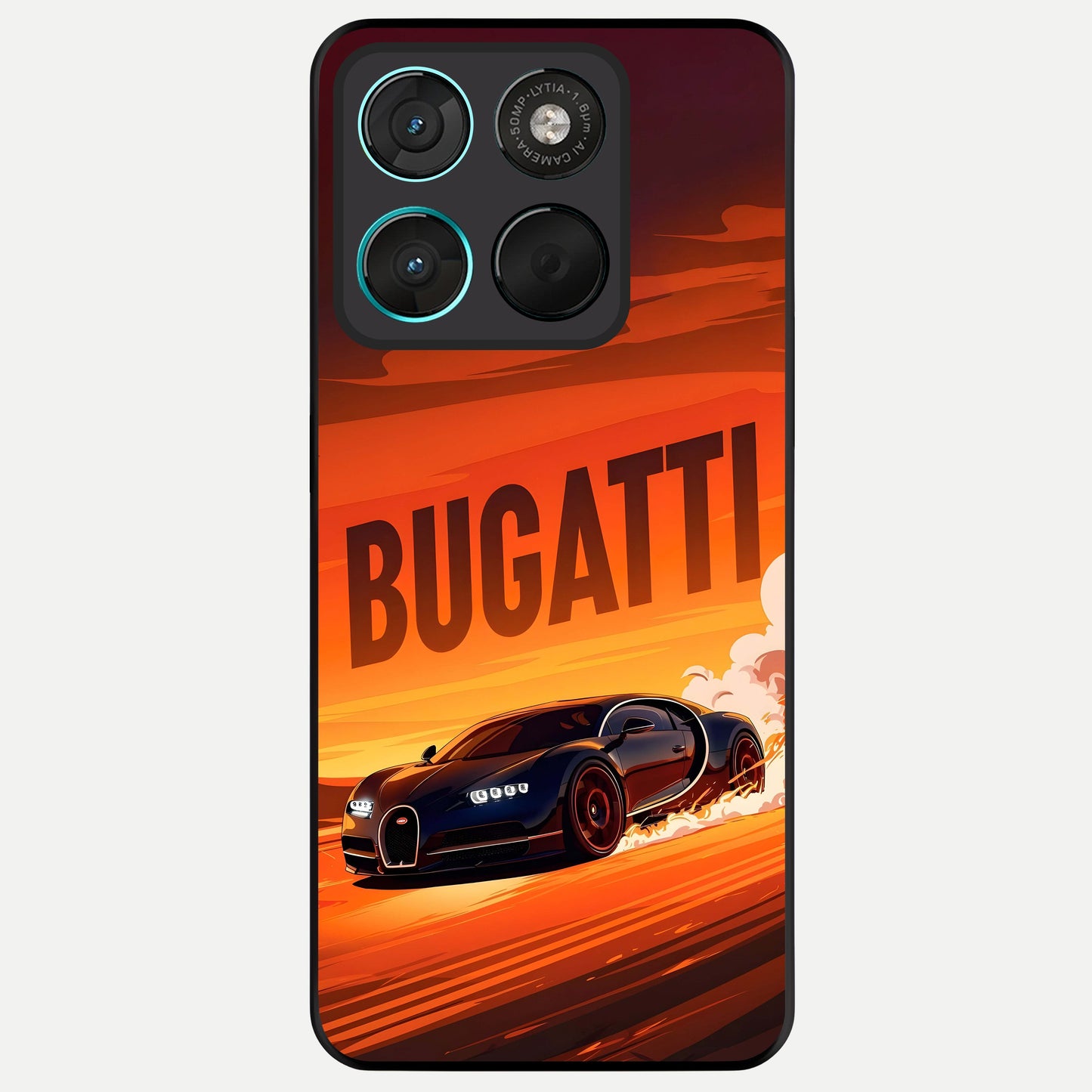  Inferno Bugatti Storm Glass Case For Moto G57 Power back cover – full design glossy printed glass finish