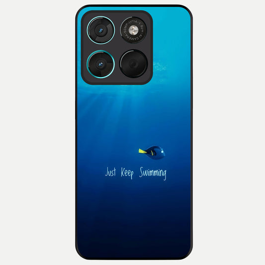  Just Keep Swimming Glass Case For Moto G57 Power back cover – full design glossy printed glass finish