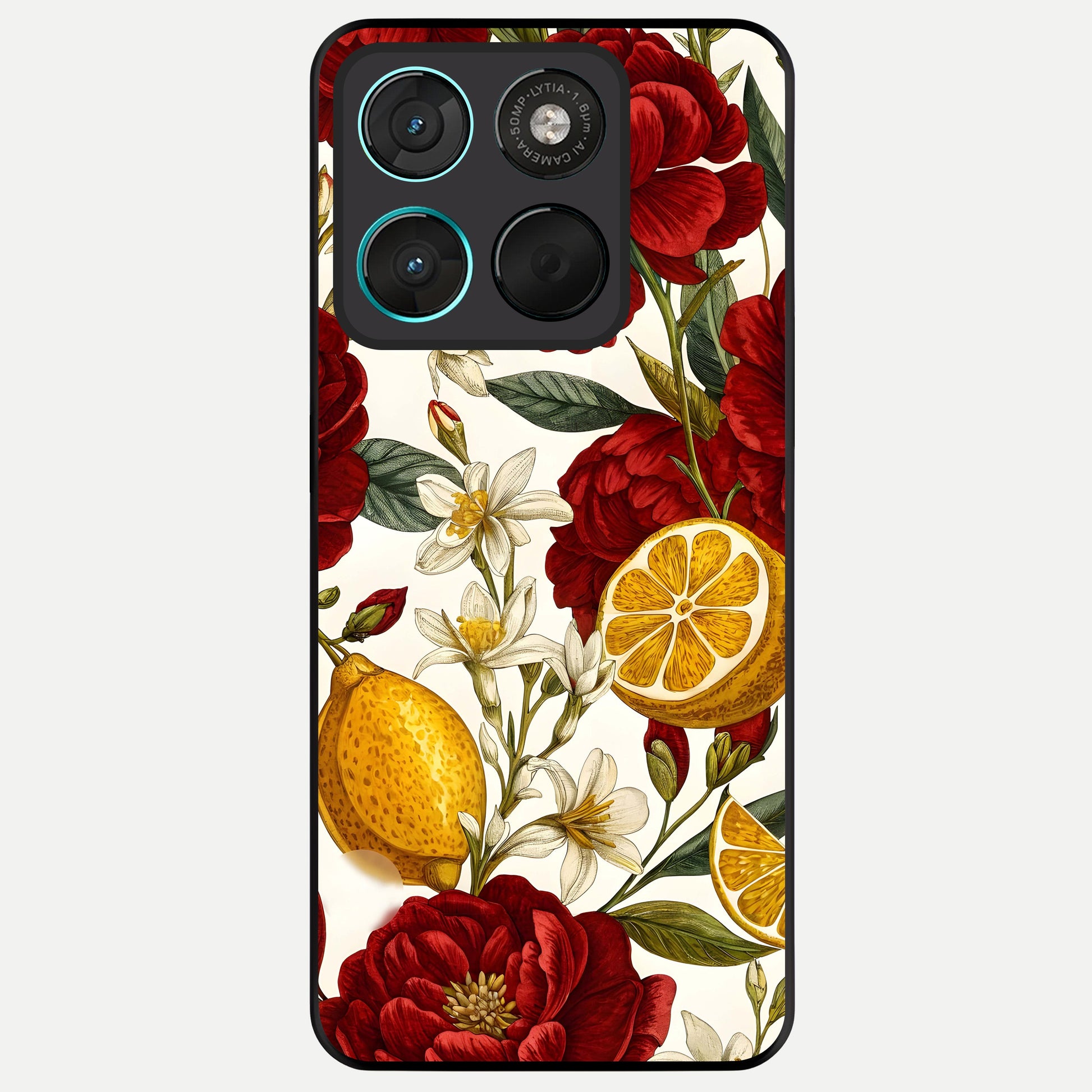  Lemon Rose Charm Glass Case For Moto G57 Power back cover – full design glossy printed glass finish