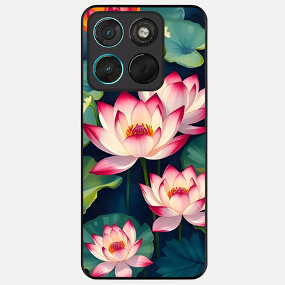  Lotus Dream Serenity Glass Case For Moto G57 Power back cover – full design glossy printed glass finish
