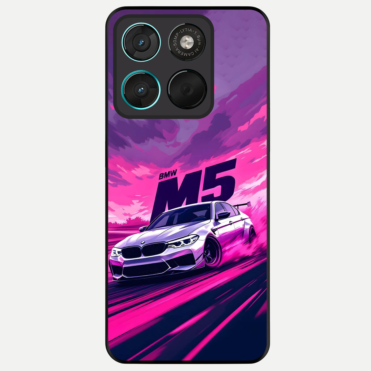  MS Neon Car Glass Case For Moto G57 Power back cover – full design glossy printed glass finish