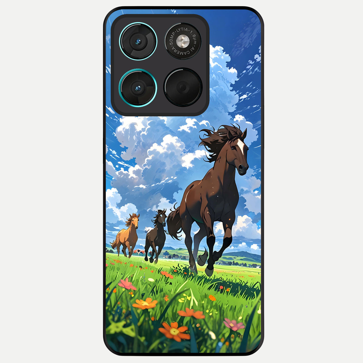  Majestic Horses Galloping Glass Case For Moto G57 Power back cover – full design glossy printed glass finish