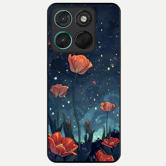  Midnight Tulip Glow Glass Case For Moto G57 Power back cover – full design glossy printed glass finish