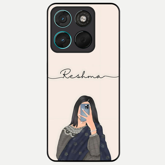  Mirror Mood Muse With Custom Name Glass Case For Moto G57 Power back cover – full design glossy printed glass finish