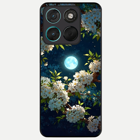  Moonlit Blossom Dream Glass Case For Moto G57 Power back cover – full design glossy printed glass finish