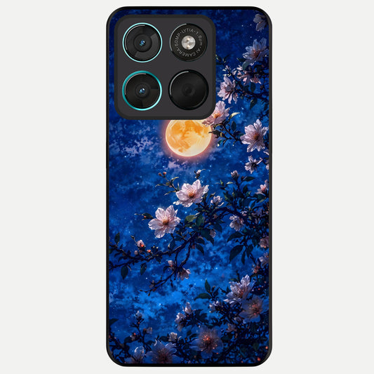  Moonlit Blossoms Night Glass Case For Moto G57 Power back cover – full design glossy printed glass finish