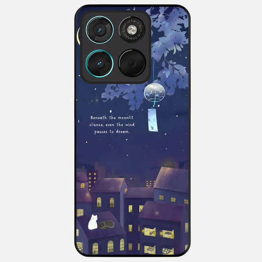  Moonlit Cat Silence Glass Case For Moto G57 Power back cover – full design glossy printed glass finish
