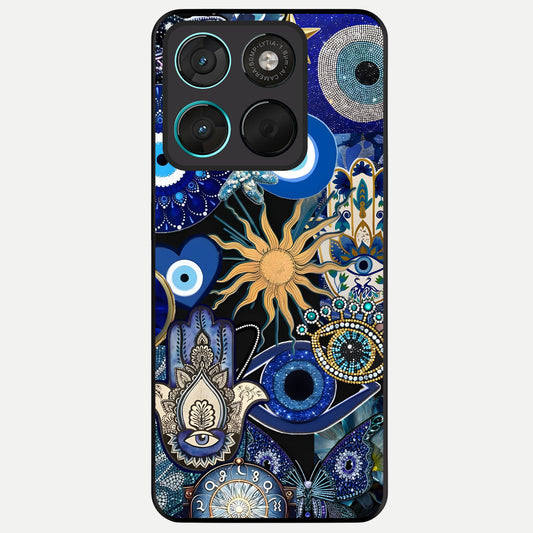  Mystic Blue Evil Eye Glass Case For Moto G57 Power back cover – full design glossy printed glass finish