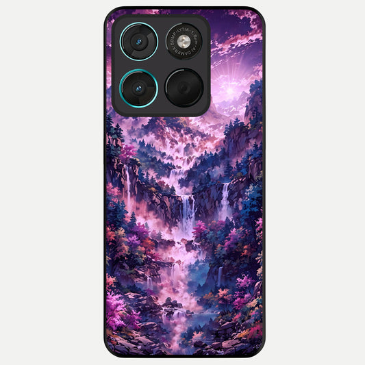  Mystic Cascade Peaks Glass Case For Moto G57 Power back cover – full design glossy printed glass finish