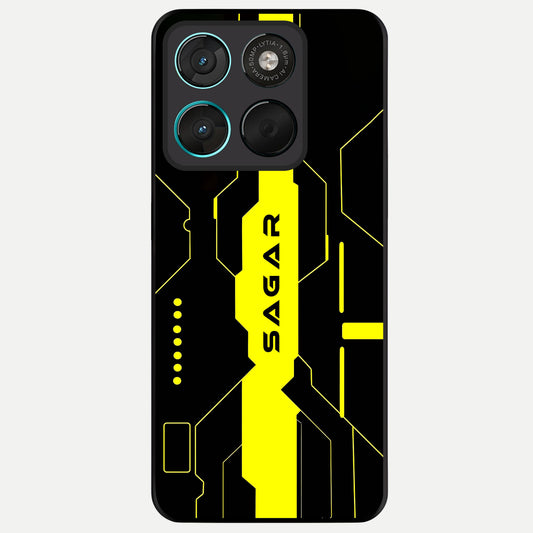  Neon CYBERPUNK Custom Name Glass Case For Moto G57 Power back cover – full design glossy printed glass finish