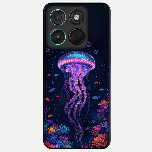  Neon Jellyfish Glass Case For Moto G57 Power back cover – full design glossy printed glass finish