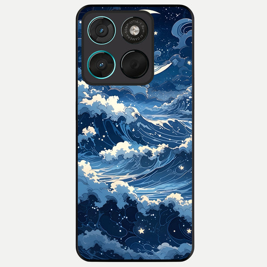  Ocean Moon Waves Glass Case For Moto G57 Power back cover – full design glossy printed glass finish