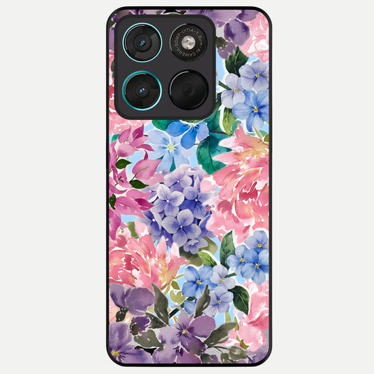  Pastel Floral Mix Glass Case For Moto G57 Power back cover – full design glossy printed glass finish
