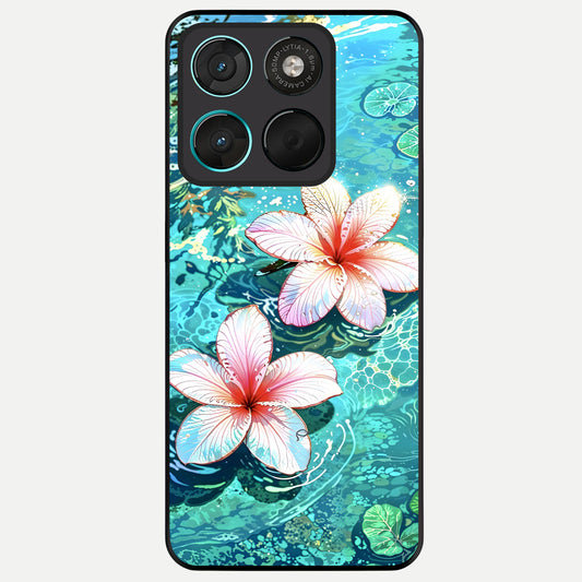  Pink Flowers in Water Glass Case For Moto G57 Power back cover – full design glossy printed glass finish